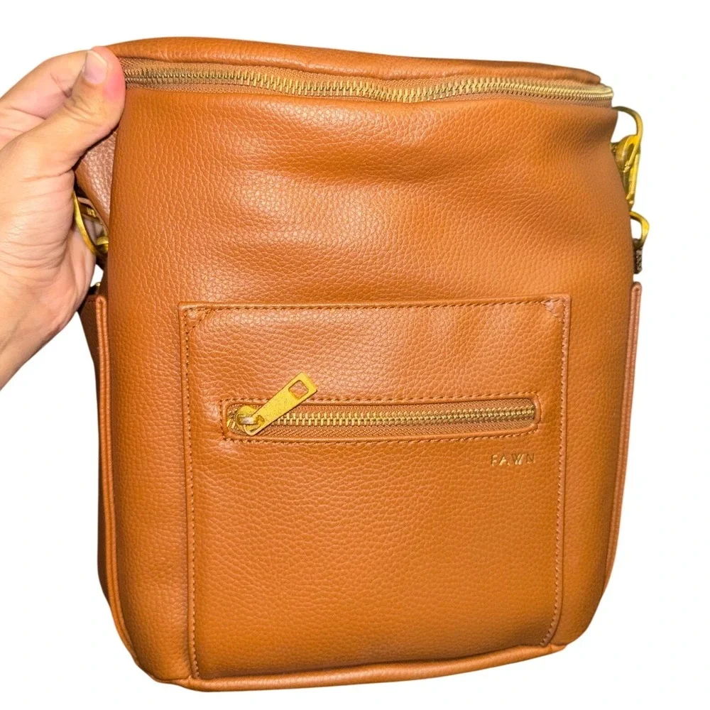 Fawn Design Mini‎ Backpack Brown Vegan Leather Gold Hardware Diaper Bag